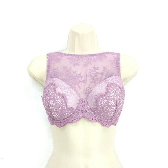 Victorias Secret Dream Angels Lined Demi Bra Lace High Neck 32DD Lavender NEW - Picture 2 of 8